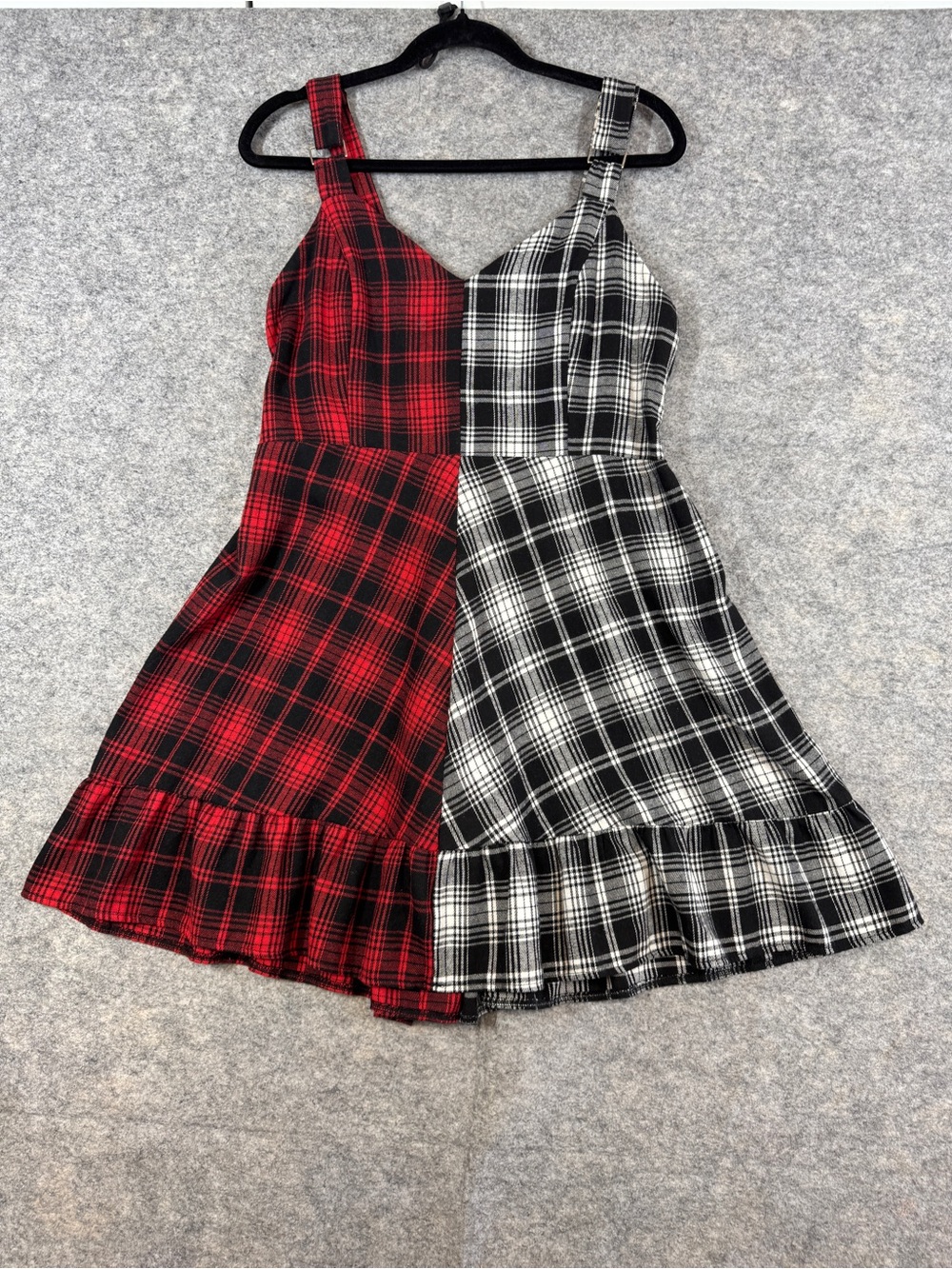 Y2K Goth Grunge Emo Red Black White Plaid Sundress XL Punk Rock Dark Romantic